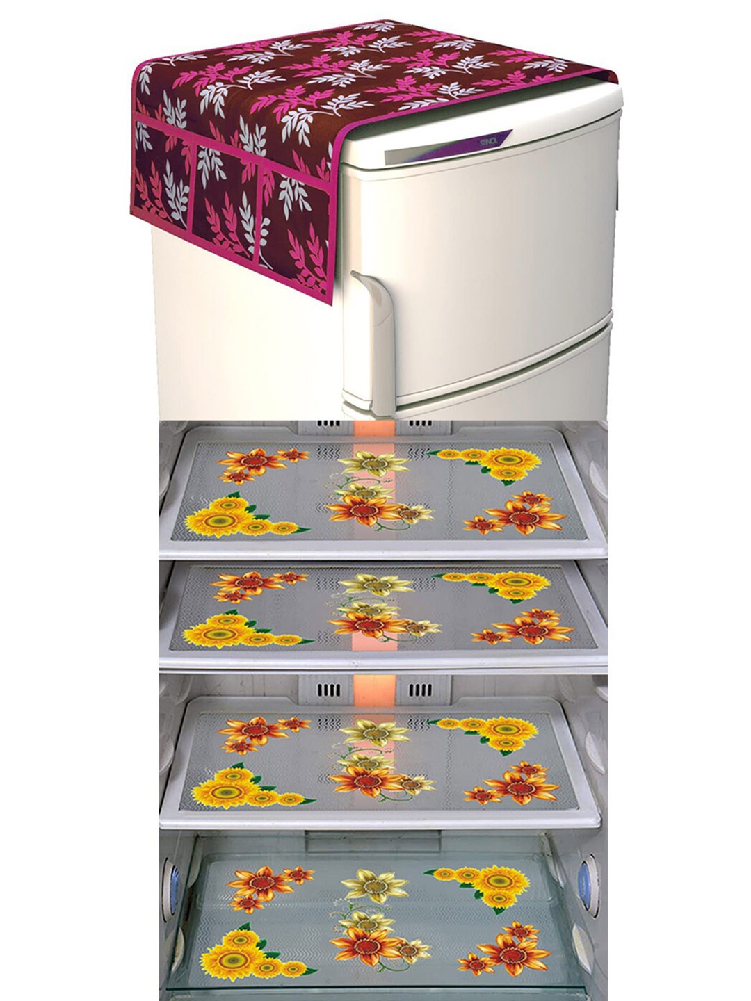 

Dakshya Industries Purple & Yellow 5 Pieces Printed Fridge Cover & Mats