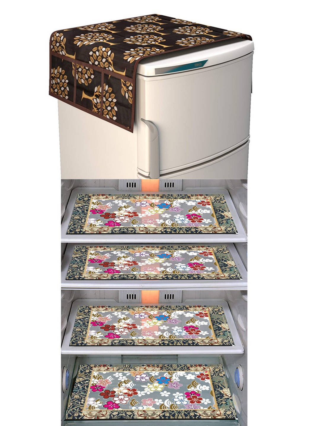 

Dakshya Industries 5 Pieces Brown & White Printed Refrigerator Covers
