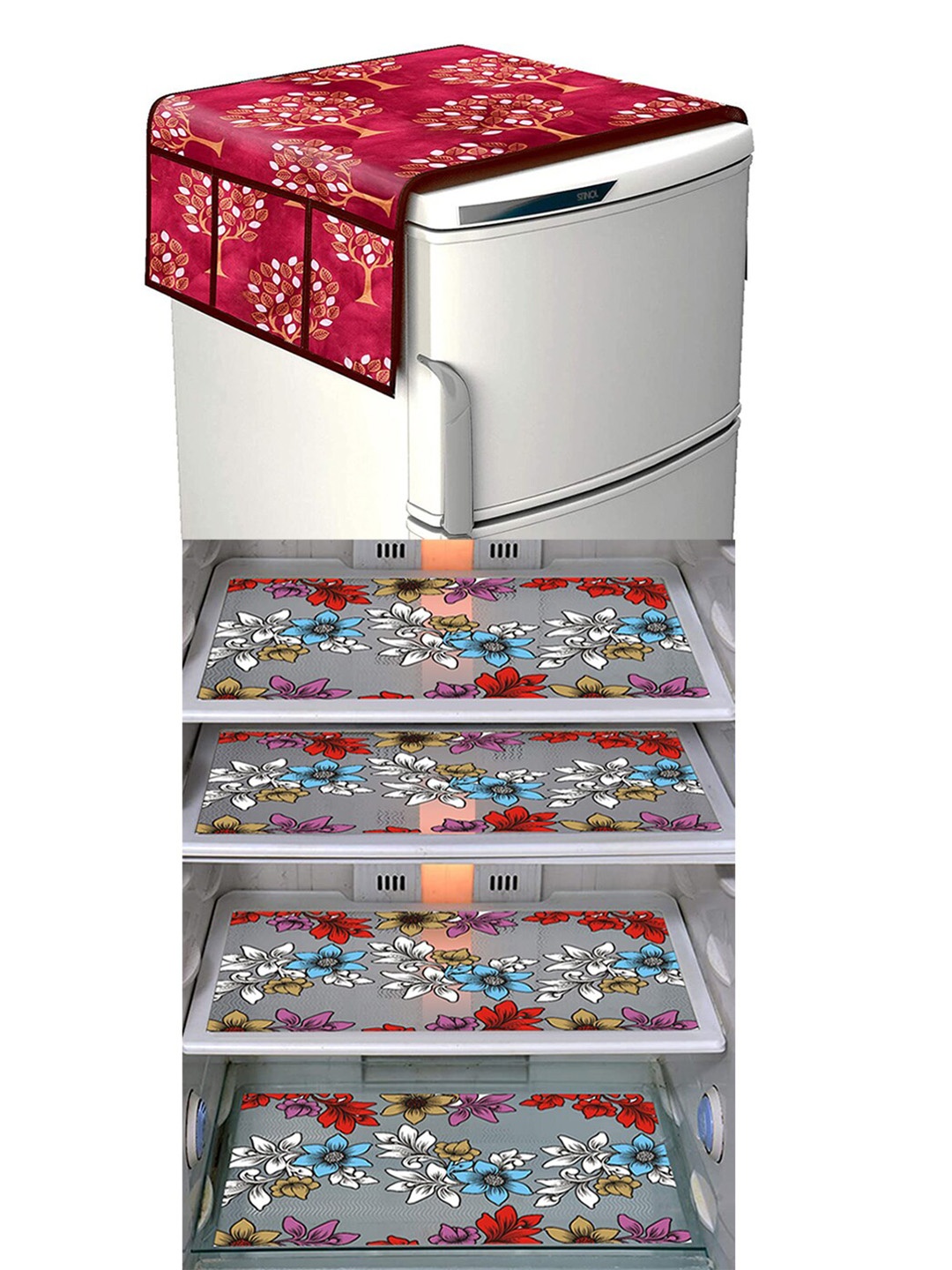 

Dakshya Industries Blue & Maroon 5 Pieces Printed Fridge Cover & Mats