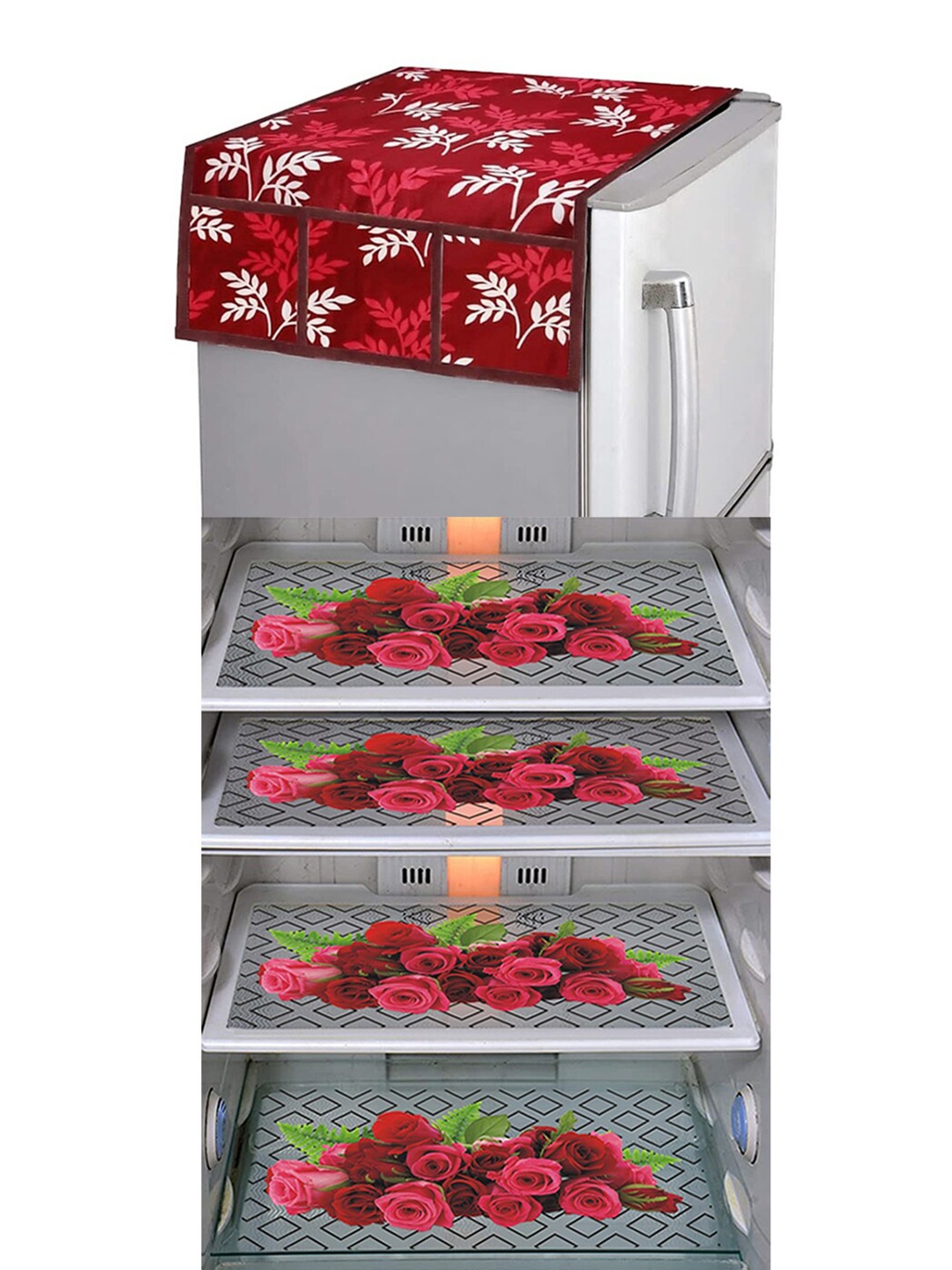 

Dakshya Industries 5 Pieces Red & White Printed Refrigerator Covers