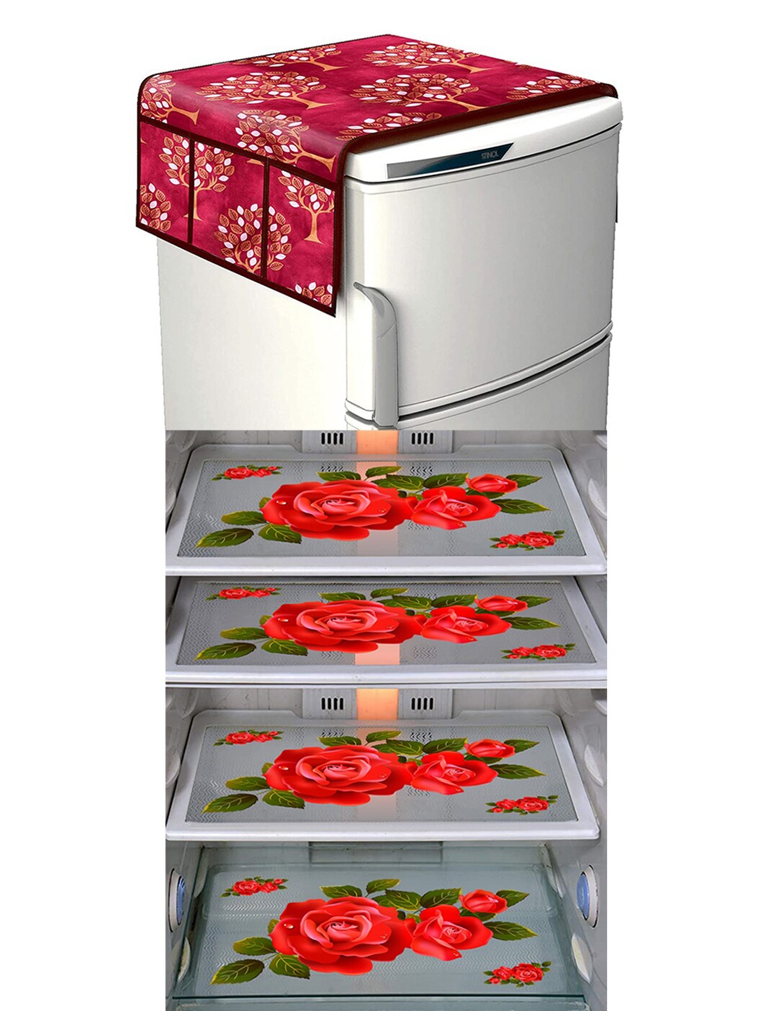 

Dakshya Industries Red & Maroon 5 Pieces Printed Fridge Covers & Mat