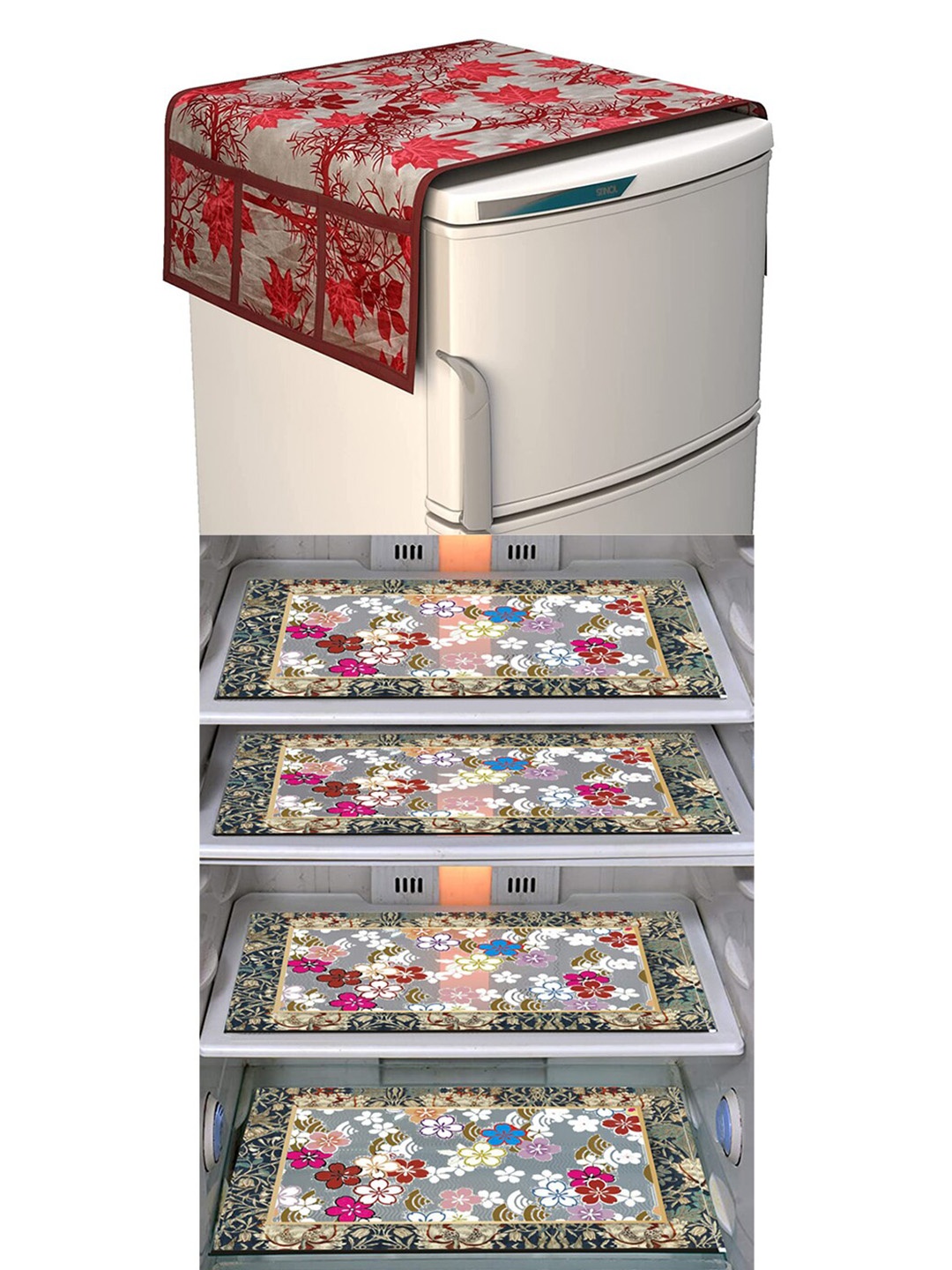 

Dakshya Industries Red & Maroon 5 Pieces Printed Fridge Covers & Mat