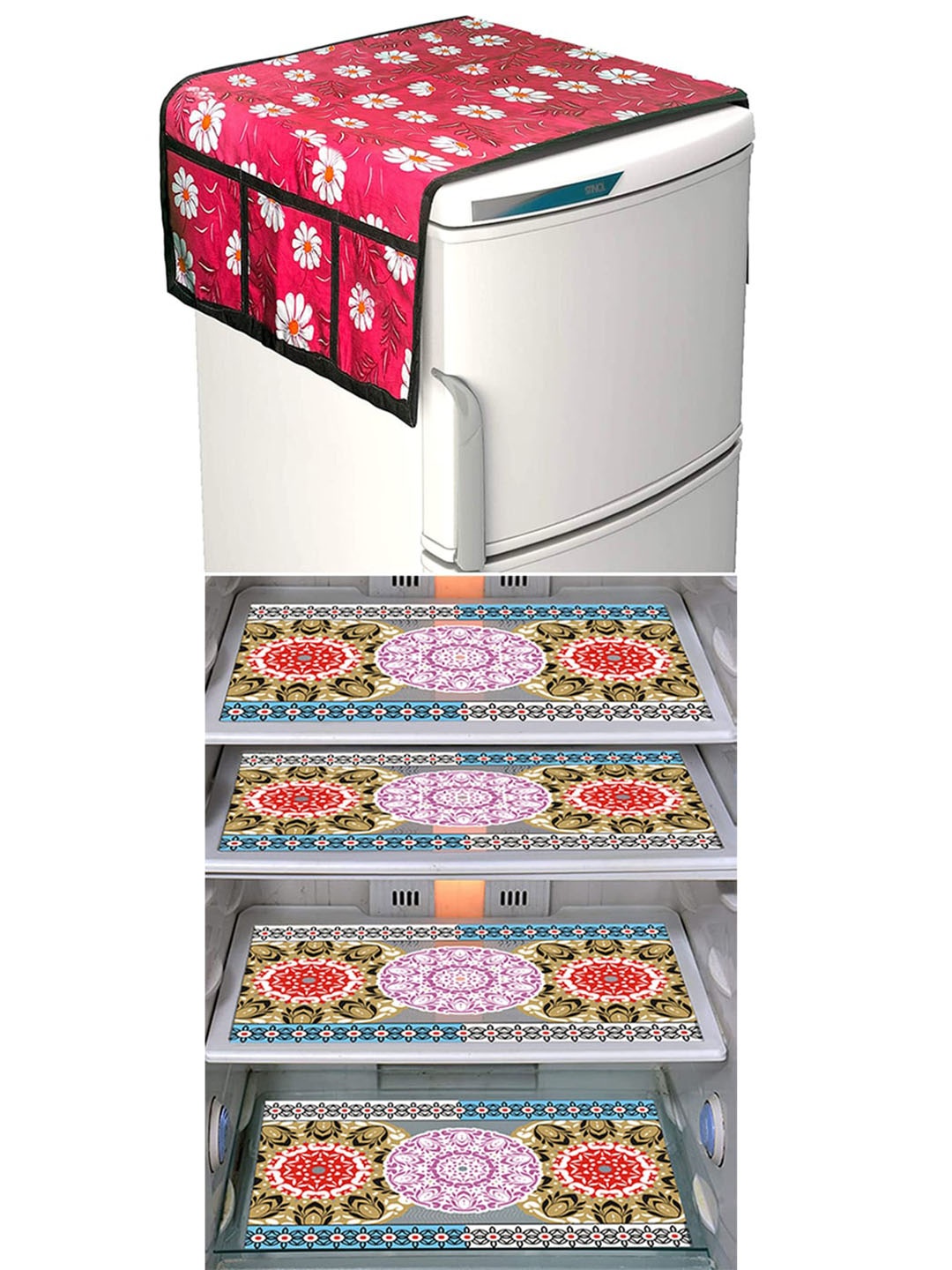 

Dakshya Industries Pink & Purple 5 Pieces Printed Refrigerator Covers