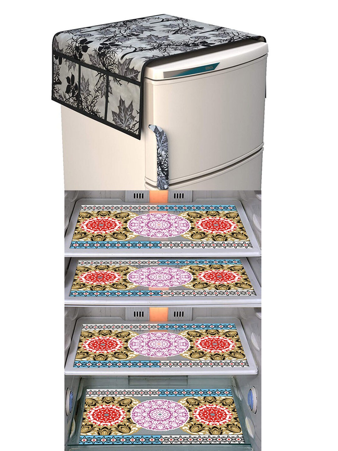 

Dakshya Industries Black & Pink 5 Pieces Printed Fridge Cover & Mats