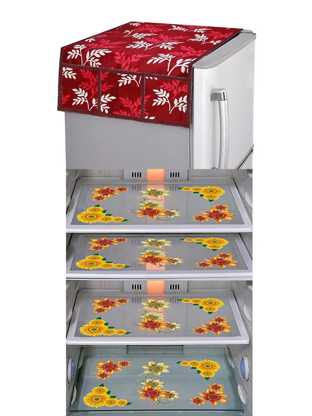 

Dakshya Industries Yellow & Red 5 Pieces Printed Fridge Cover & Mats