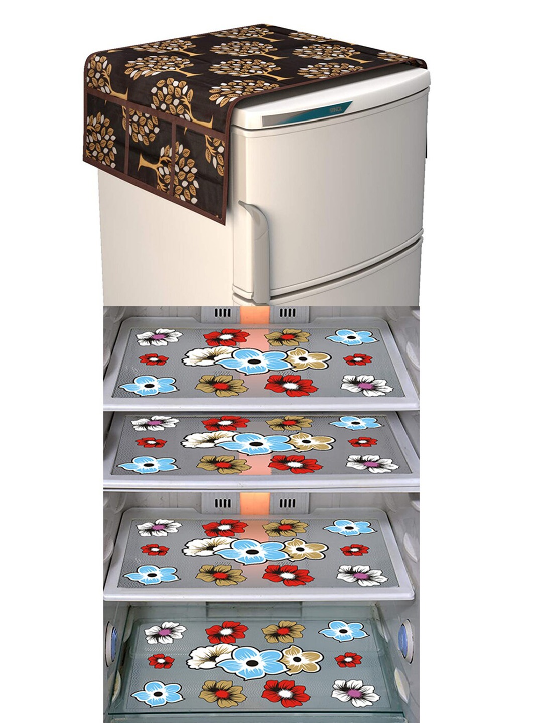 

Dakshya Industries 5 Pieces Brown & Maroon Printed Refrigerator Covers
