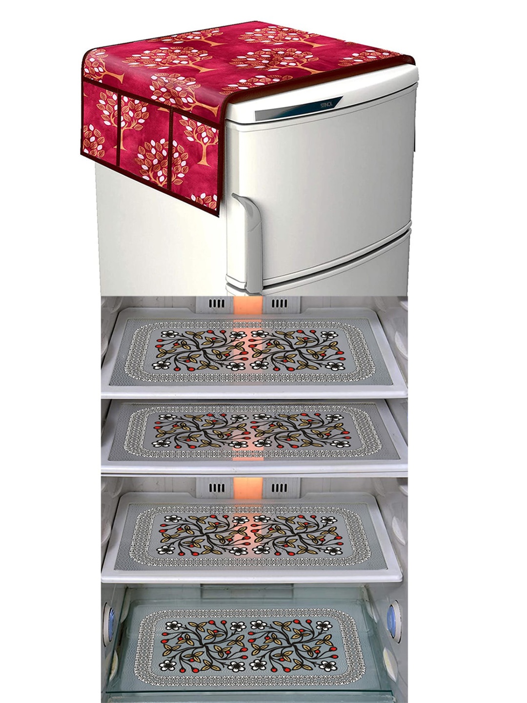 

Dakshya Industries 5 Pieces Black & Maroon Printed Refrigerator Covers