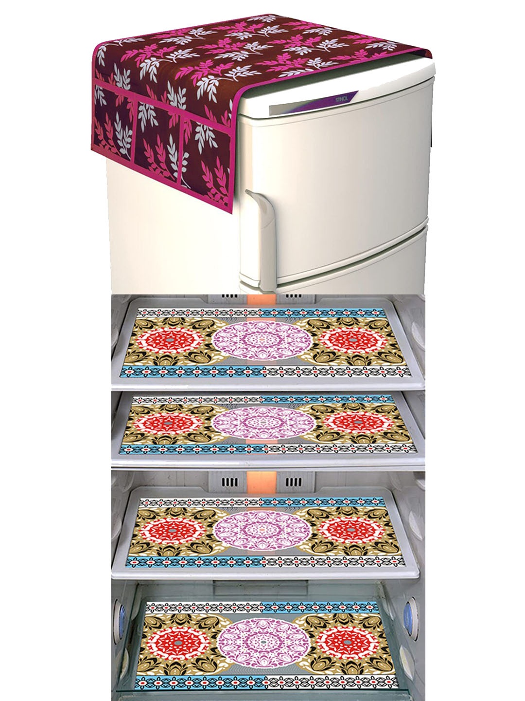 

Dakshya Industries Red & Pink 5 Pieces Printed Fridge Cover & Mats