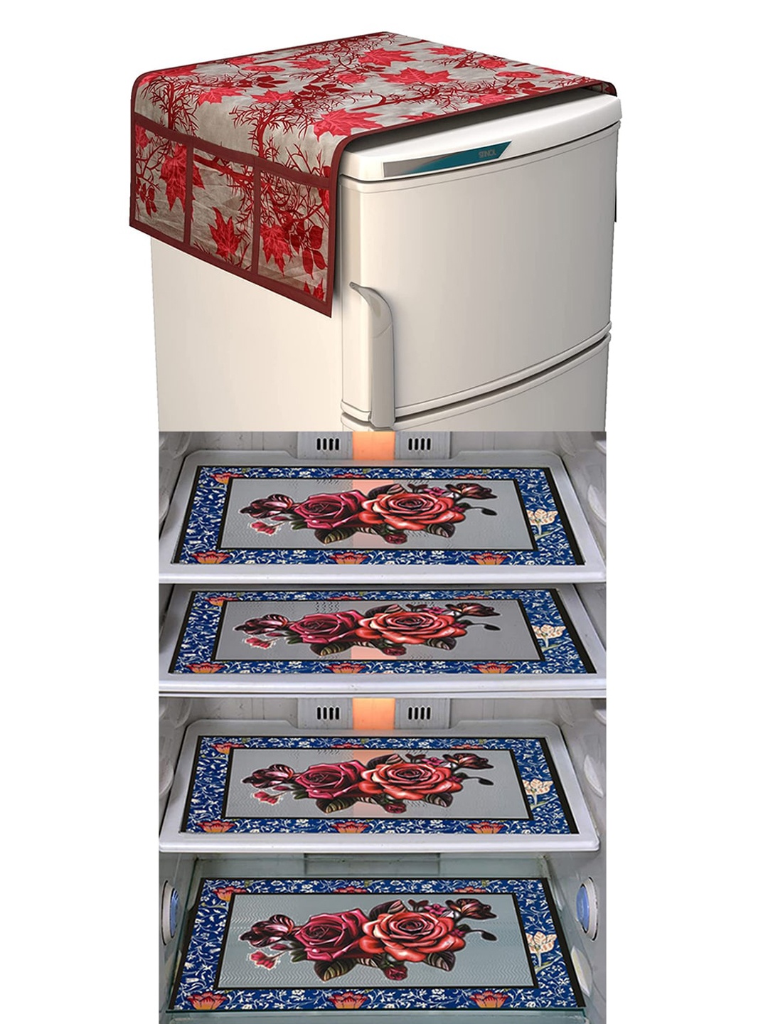 

Dakshya Industries 5 Pieces Maroon & Blue Printed Refrigerator Covers