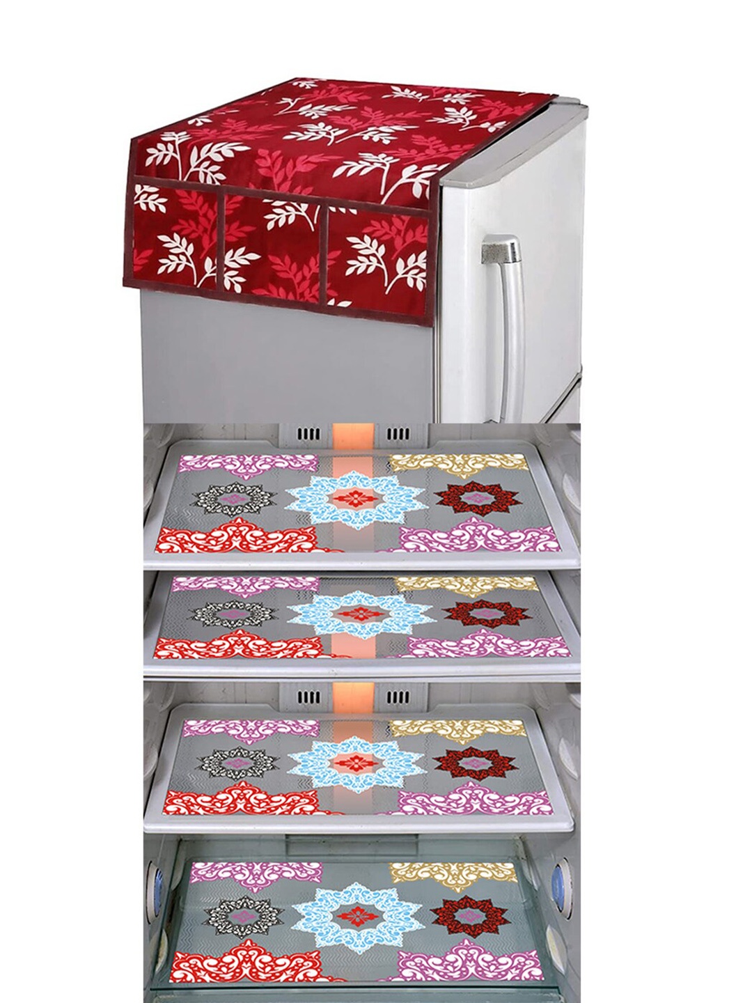 

Dakshya Industries Purple & Red 5 Pieces Printed Fridge Cover & Mats