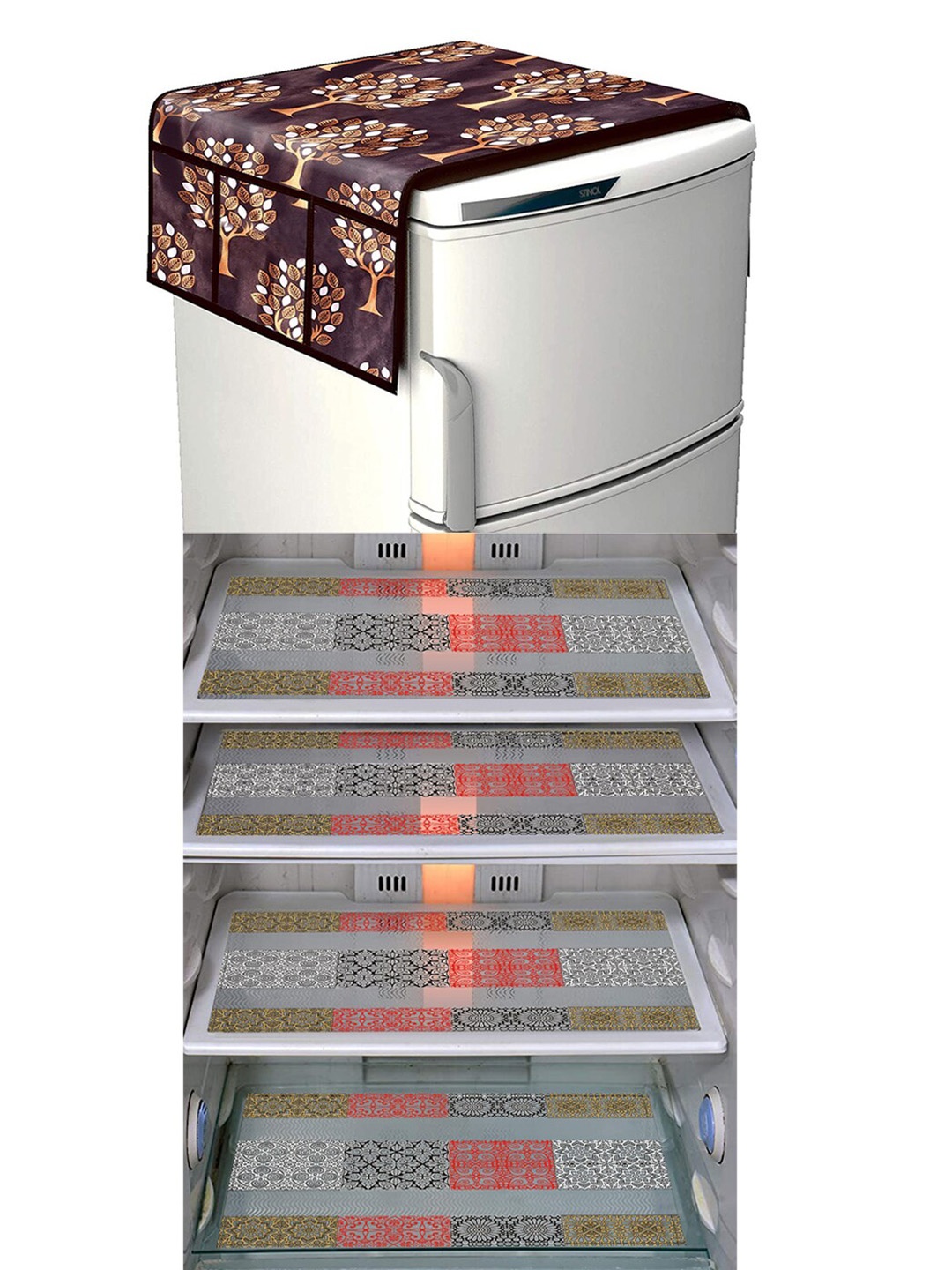 

Dakshya Industries Brown & Green 5Pcs Printed Refrigerator Appliance covers