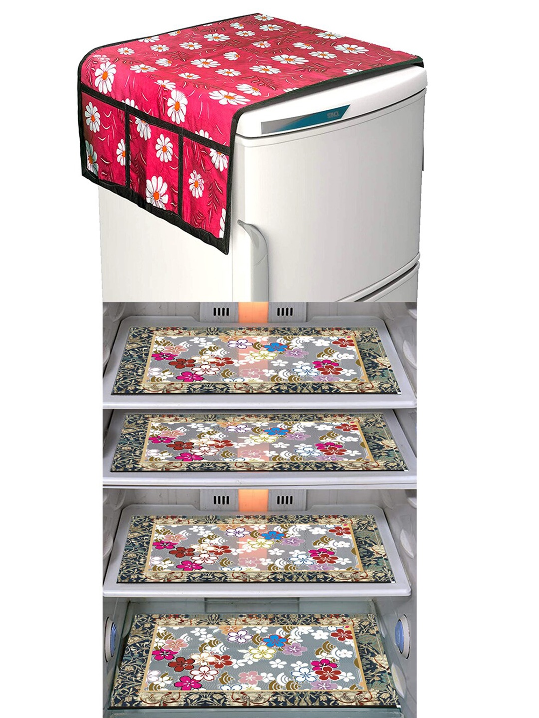 

Dakshya Industries Pink & Purple 5 Pieces Printed Refrigerator Covers