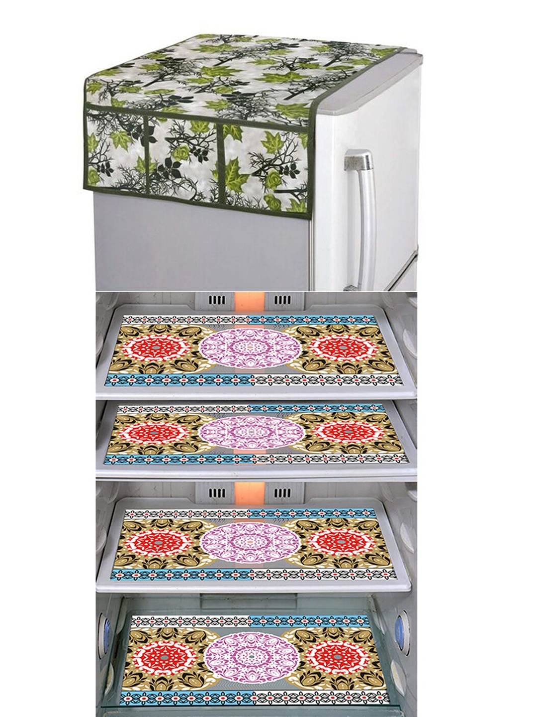 

Dakshya Industries Green & Pink 5Pcs Printed Appliance covers