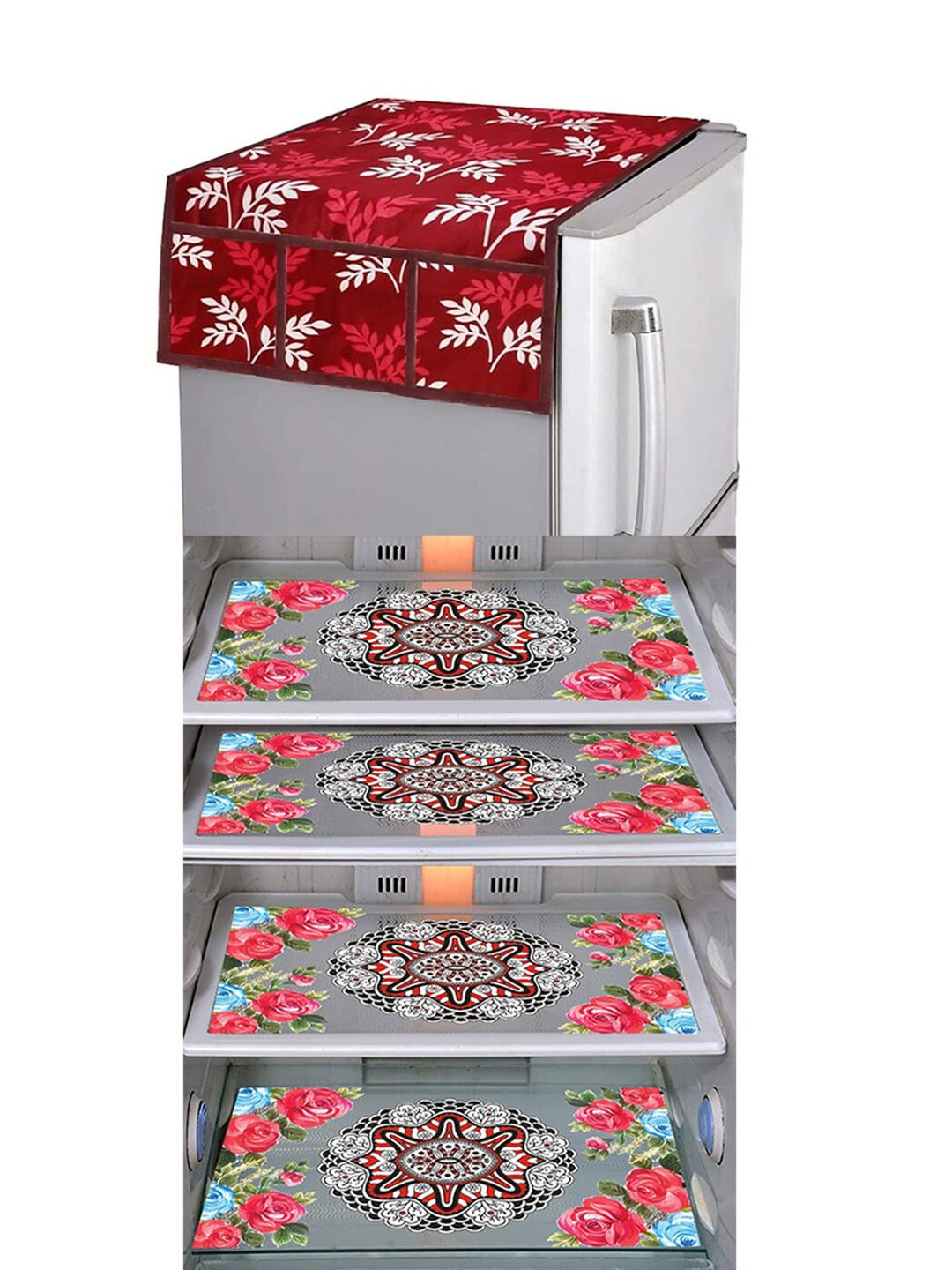 

Dakshya Industries Pink & Red 5 Pieces Printed Refrigerator Covers