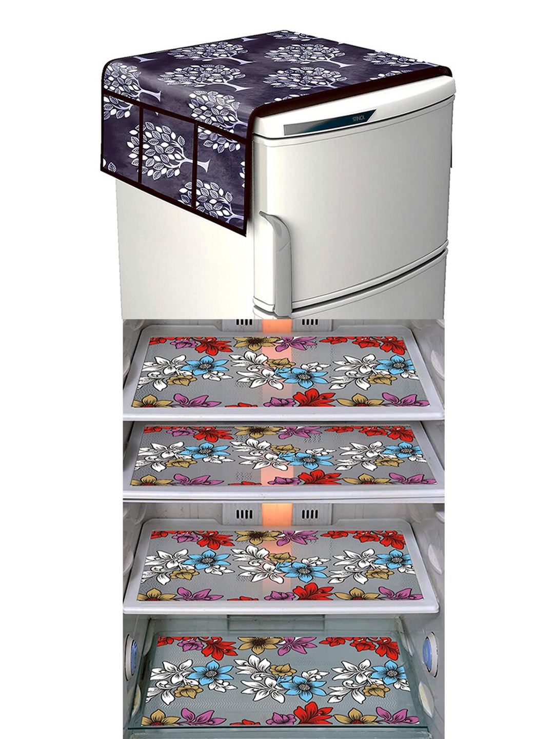 

Dakshya Industries Grey & Blue 5 Pieces Printed Refrigerator Covers