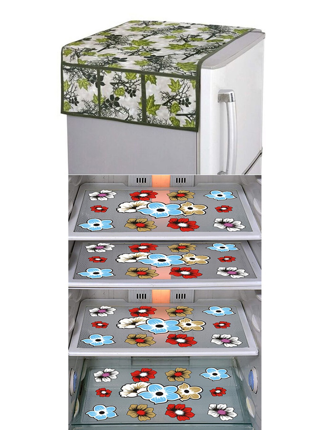 

Dakshya Industries 5 Pieces Green & Blue Printed Refrigerator Covers