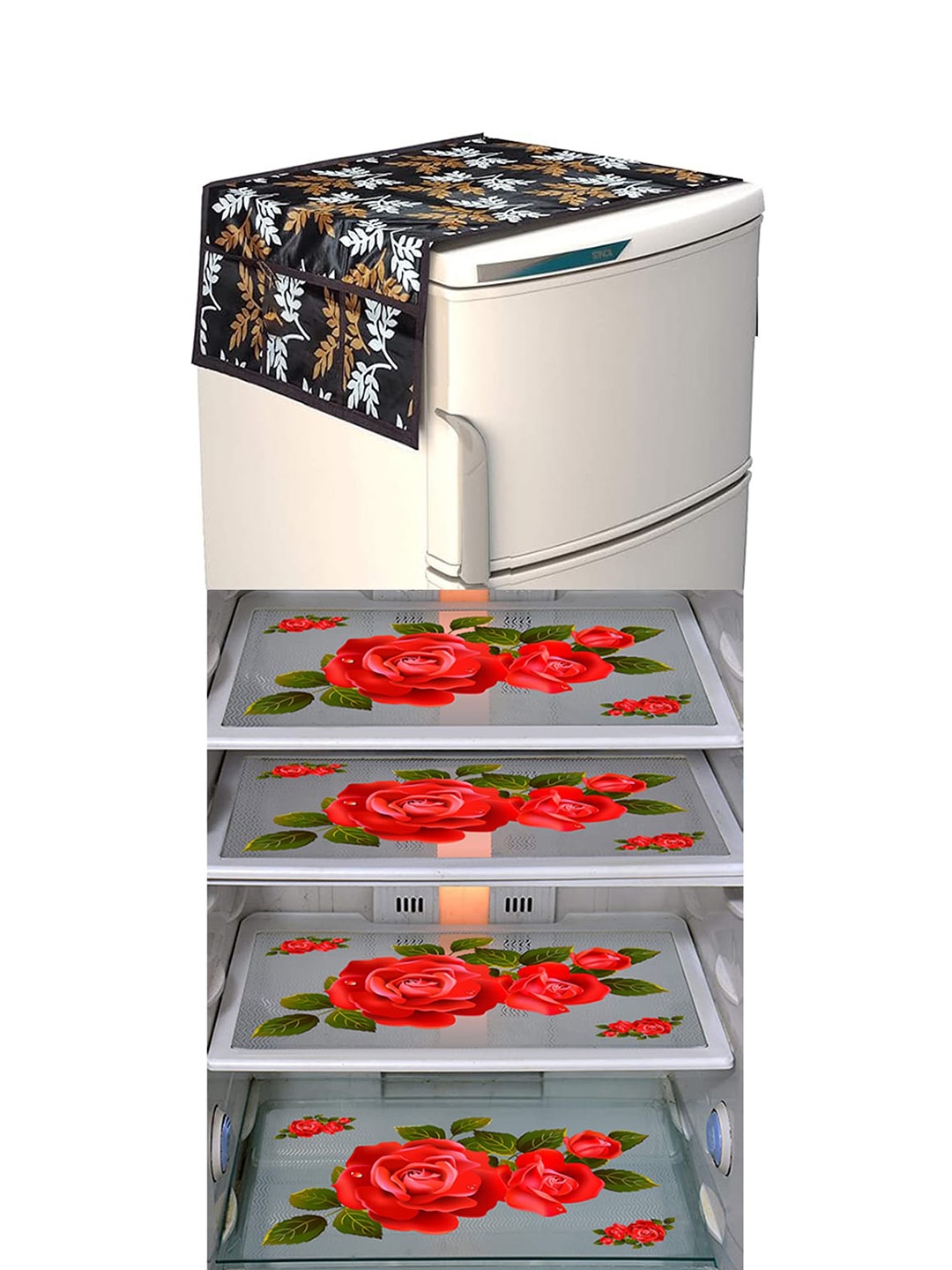 

Dakshya Industries Brown & Red 5 Pieces Printed Fridge Cover & Mats
