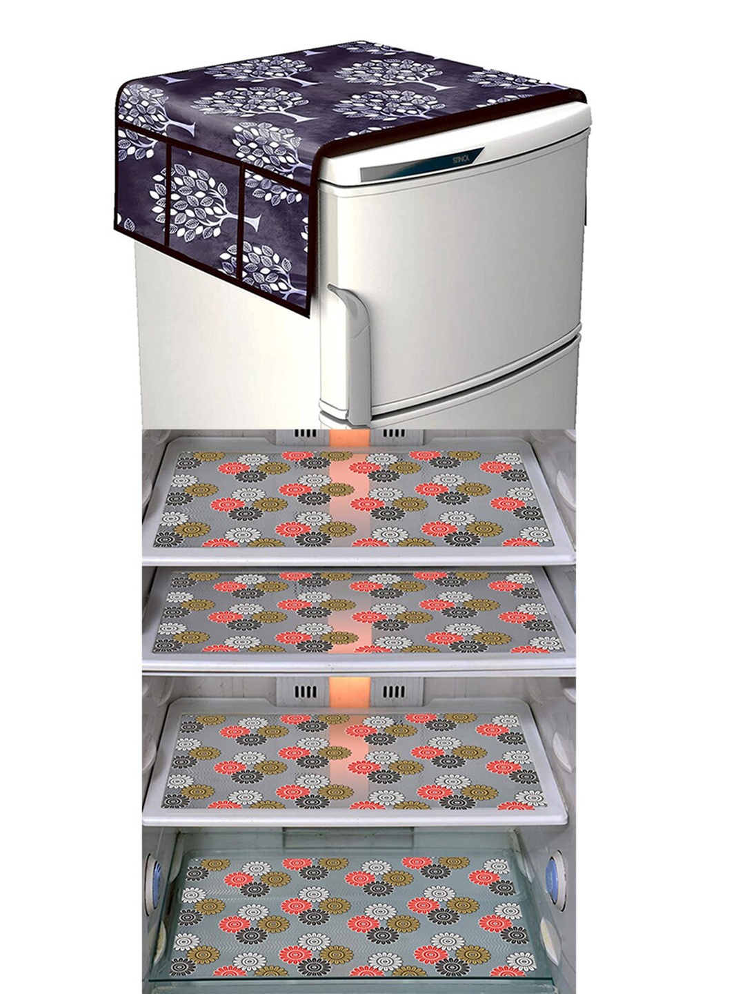

Dakshya Industries 5 Pieces Grey & White Printed Refrigerator Covers