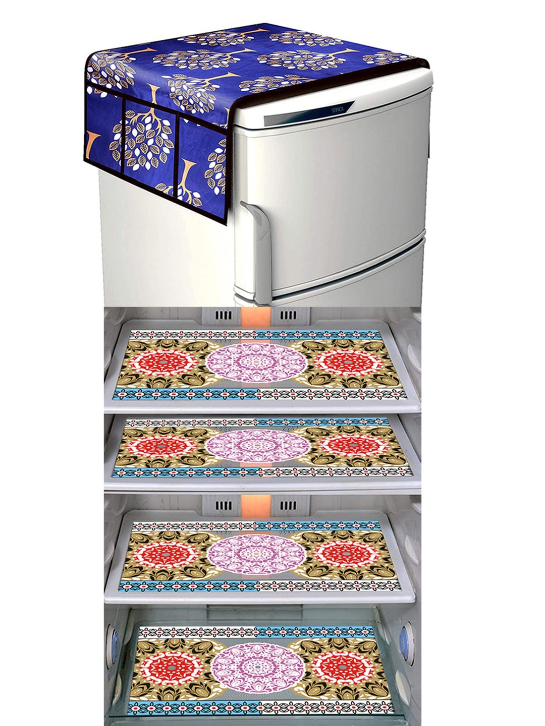 

Dakshya Industries Blue & Pink 5 Pcs Printed Fridge Appliance covers