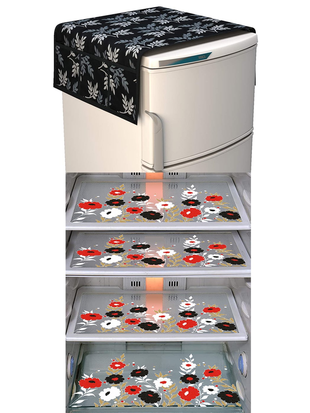 

Dakshya Industries 5 Pieces Beige & Grey Printed Fridge Covers & Mat