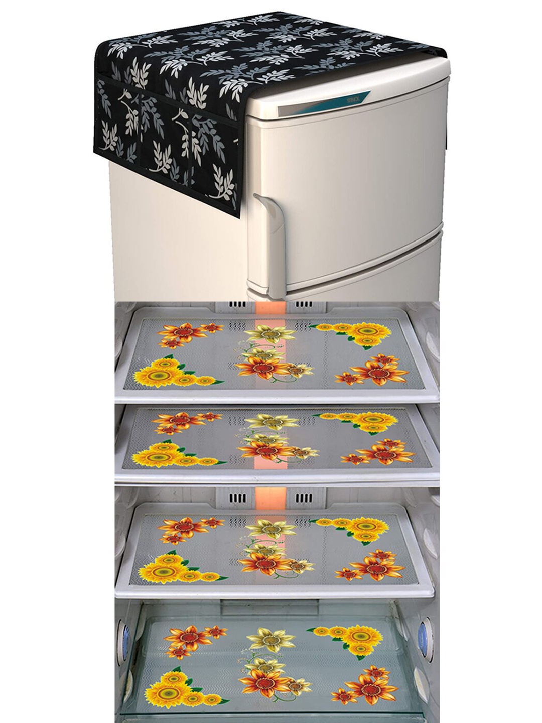 

Dakshya Industries 5 Pieces Yellow & Black Printed Refrigerator Covers