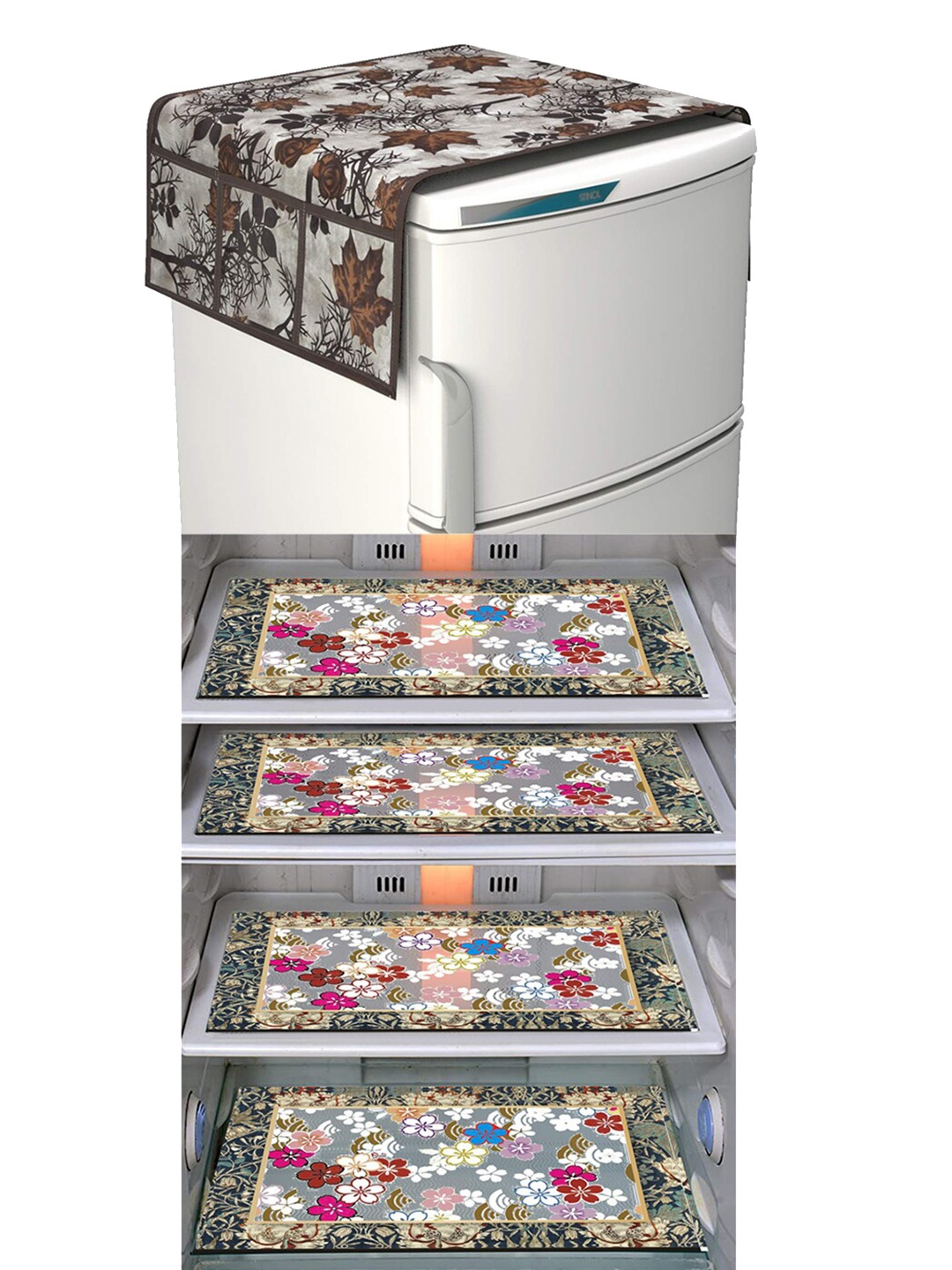 

Dakshya Industries Brown & Grey 5 Pieces Printed Fridge Cover & Mats