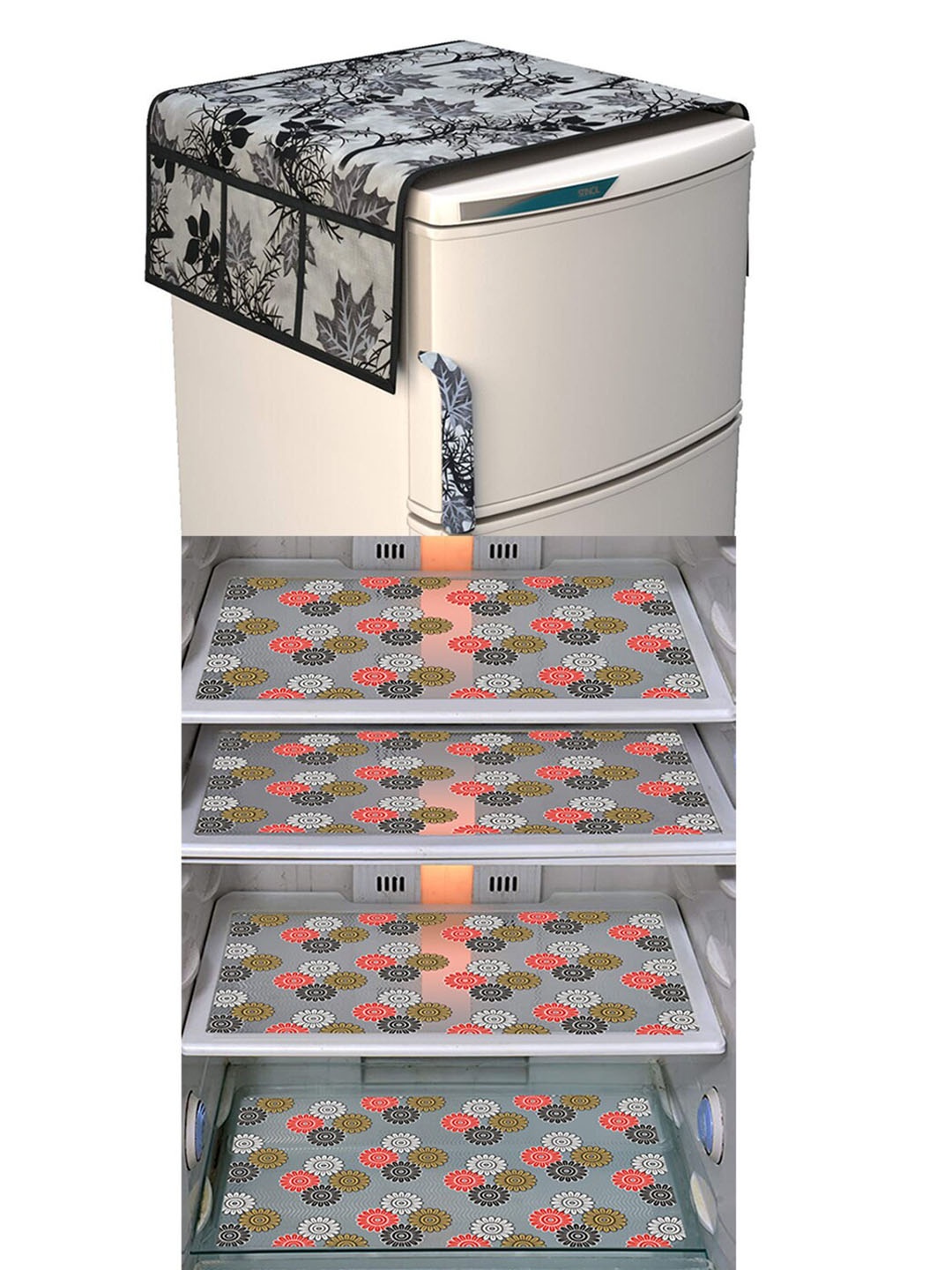 

Dakshya Industries 5 Pieces Black & Grey Printed Fridge Covers & Mat