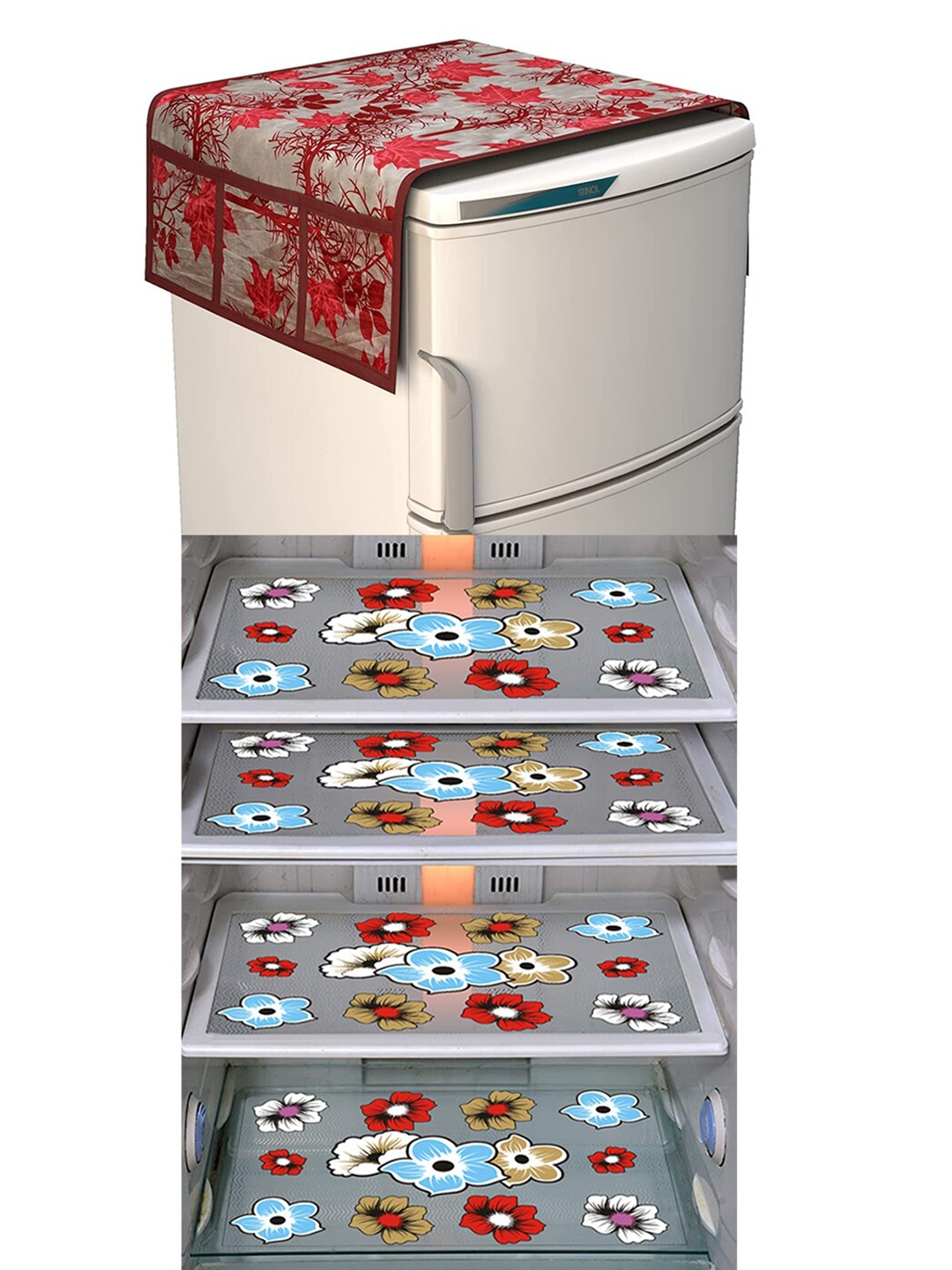 

Dakshya Industries Maroon & Blue 5 Pieces Printed Fridge Cover & Mats