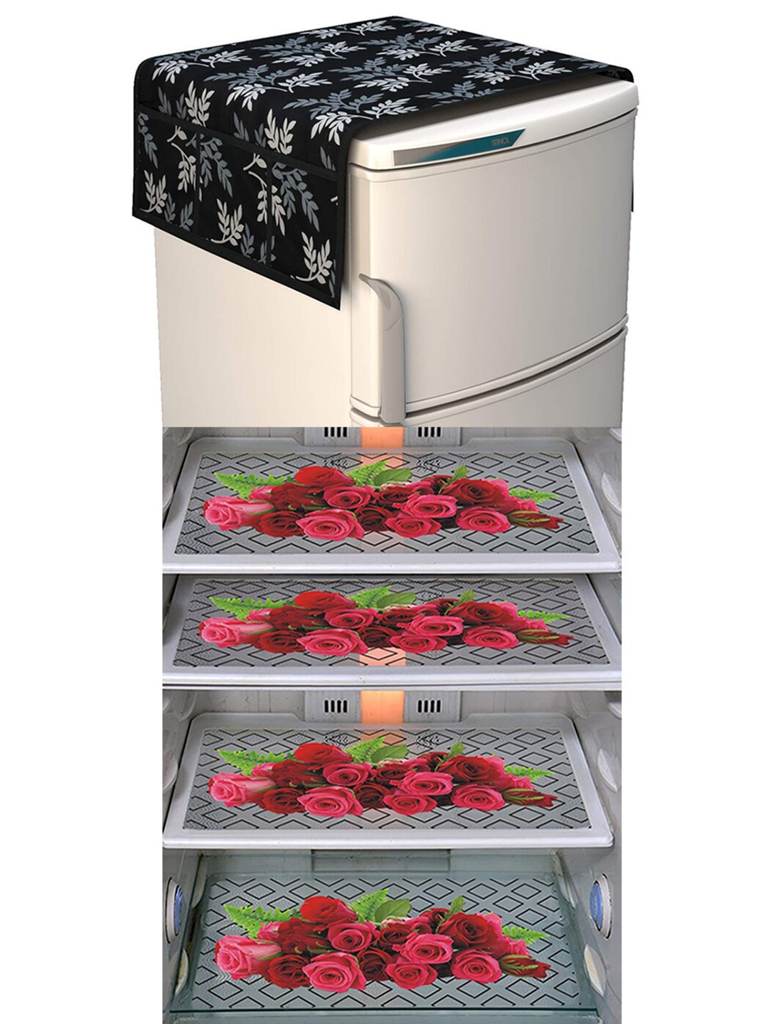 

Dakshya Industries Black & Maroon 5 Pcs Printed Fridge Appliance covers