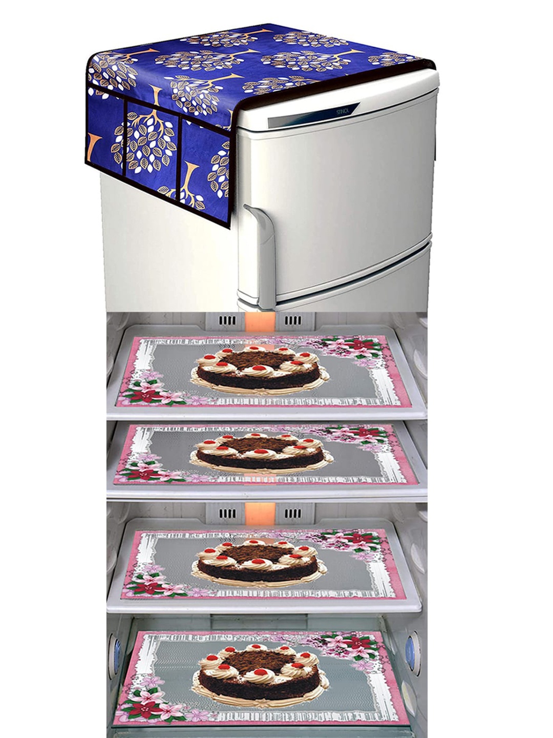 

Dakshya Industries Blue & Brown 5 Pieces Printed Refrigerator Covers