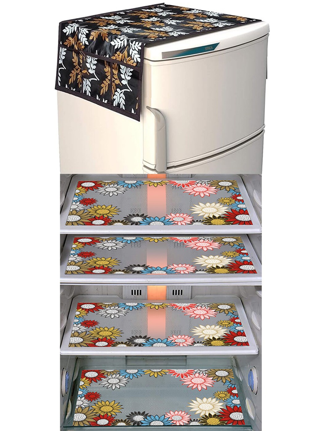 

Dakshya Industries FC 5 Pieces Black & Grey Printed Fridge Cover & Mats