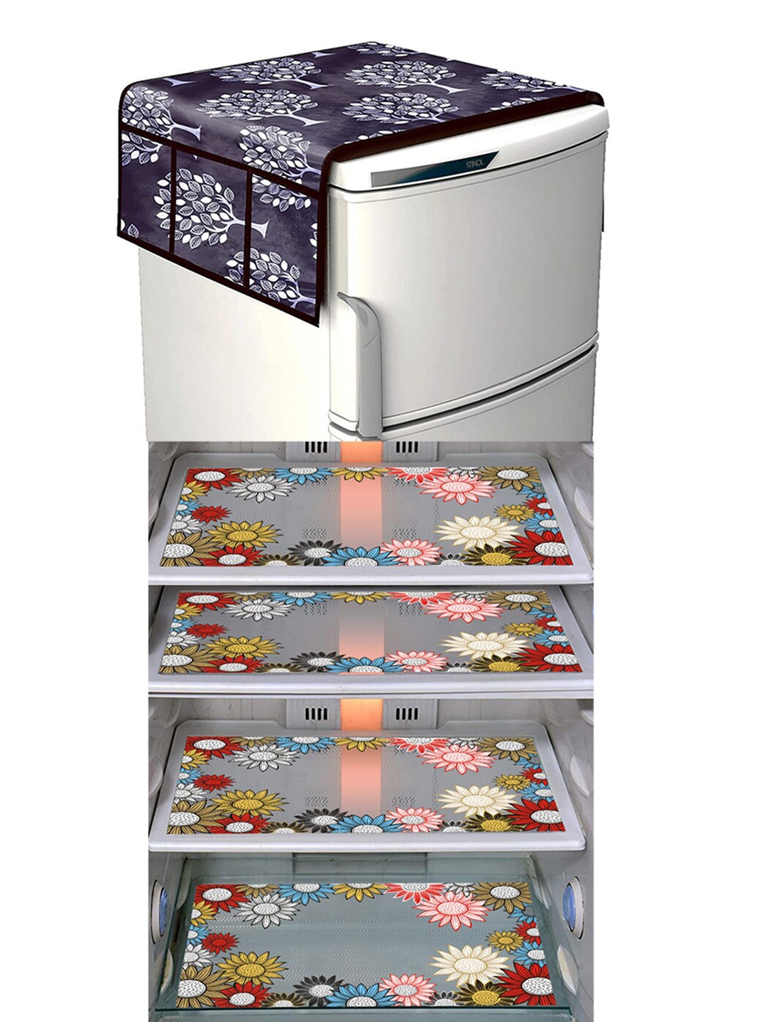 

Dakshya Industries FC 5 Pieces Black & Grey Printed Fridge Cover & Mats