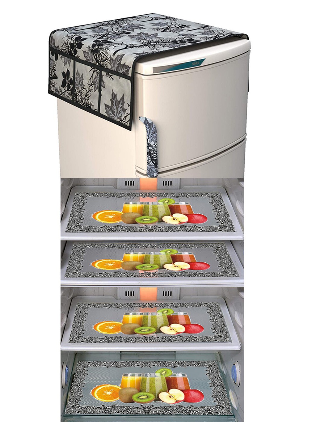 

Dakshya Industries Black & Yellow 5Pcs Printed Refrigerator Appliance covers