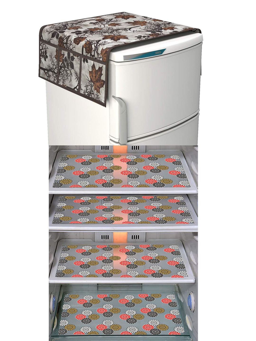 

Dakshya Industries FC Grey & Brown 5 Pieces Printed Fridge Cover & Mats