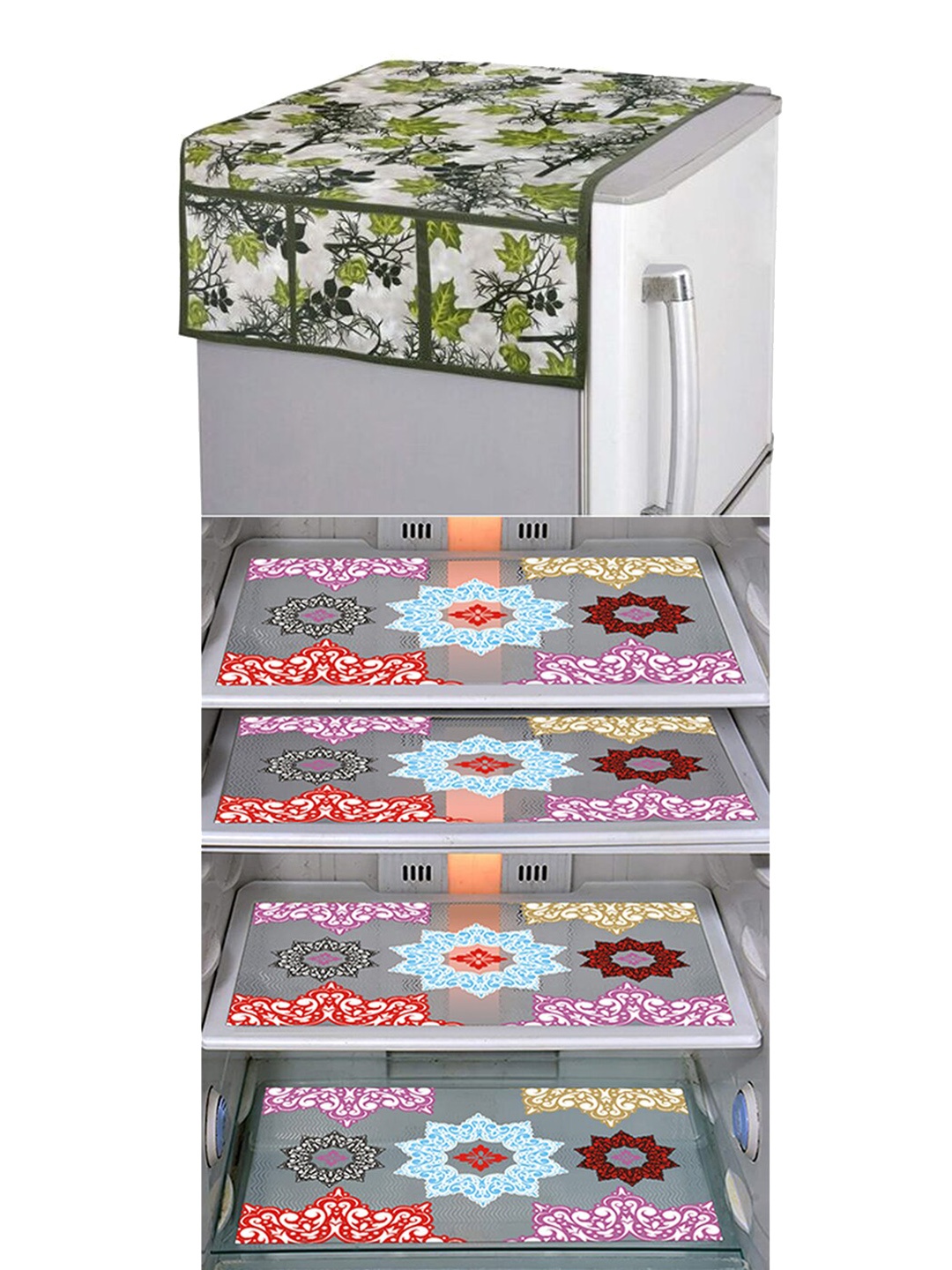 

Dakshya Industries Green & Grey 5 Pieces Printed Fridge Cover & Mats