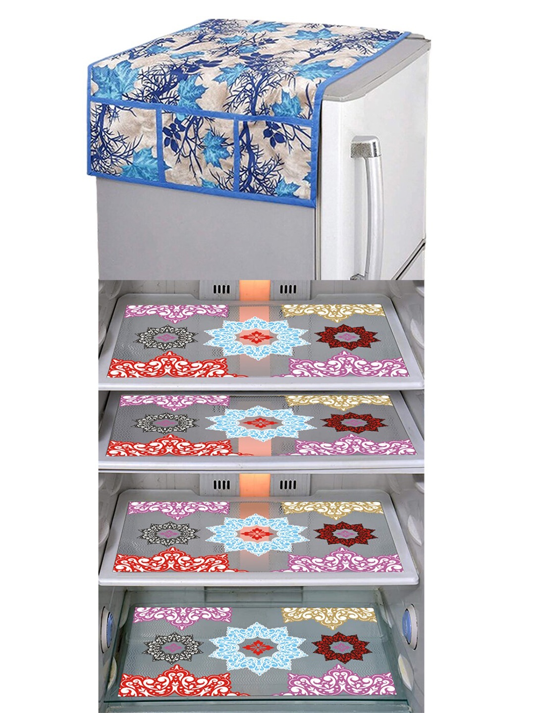 

Dakshya Industries Blue & Grey 5 Pcs Printed Fridge Appliance covers