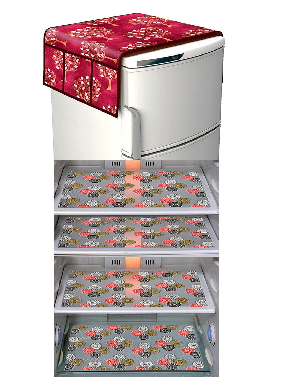 

Dakshya Industries Maroon & Grey 5 Pieces Printed Fridge Cover & Mats