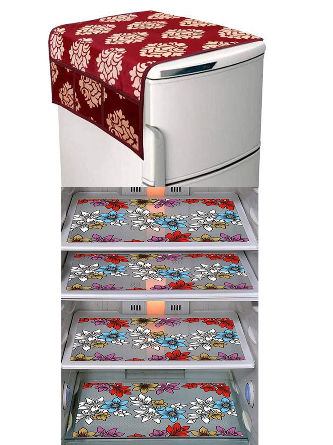 

Dakshya Industries Blue & Maroon 5 Pcs Printed Fridge Appliance covers