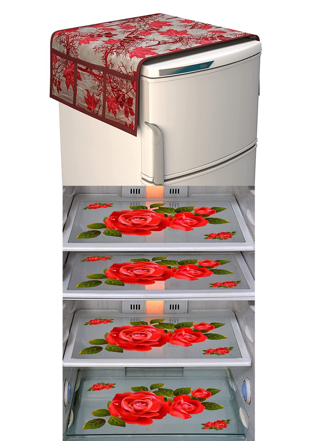 

Dakshya Industries Maroon & Red 5 Pieces Printed Fridge Covers & Mat