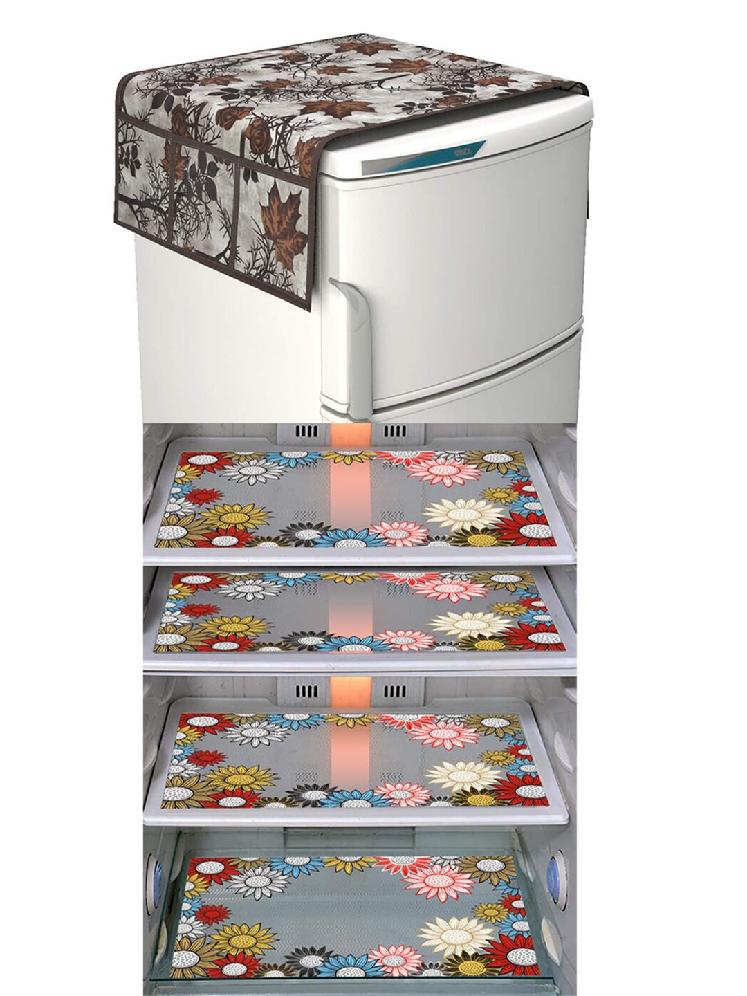 

Dakshya Industries Brown & Grey 5 Pcs Printed Fridge Appliance covers