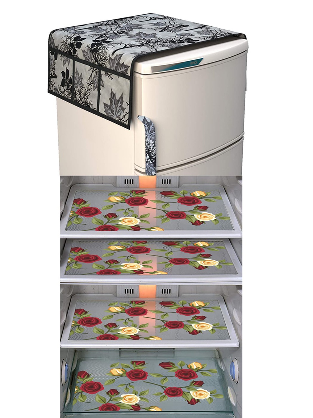 

Dakshya Industries FC Beige & Black 5 Pieces Printed Fridge Cover & Mats