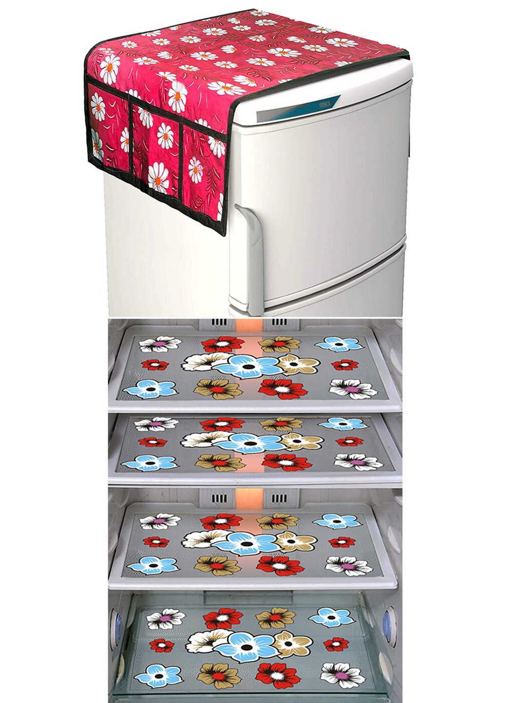 

Dakshya Industries FC 5 Pieces Purple & Red Printed Fridge Cover & Mats