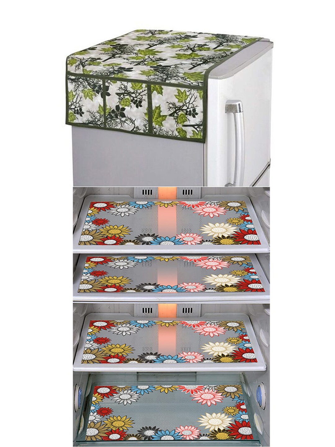 

Dakshya Industries Green & Grey 5 Pcs Printed Fridge Appliance covers