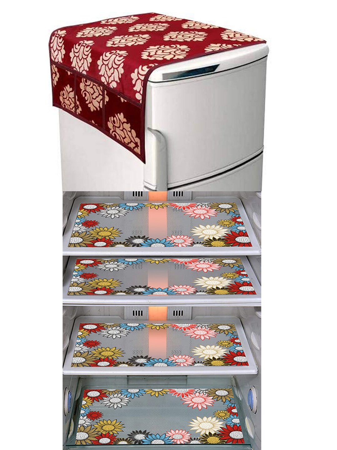 

Dakshya Industries Maroon & Grey 5 Pcs Printed Fridge Appliance covers