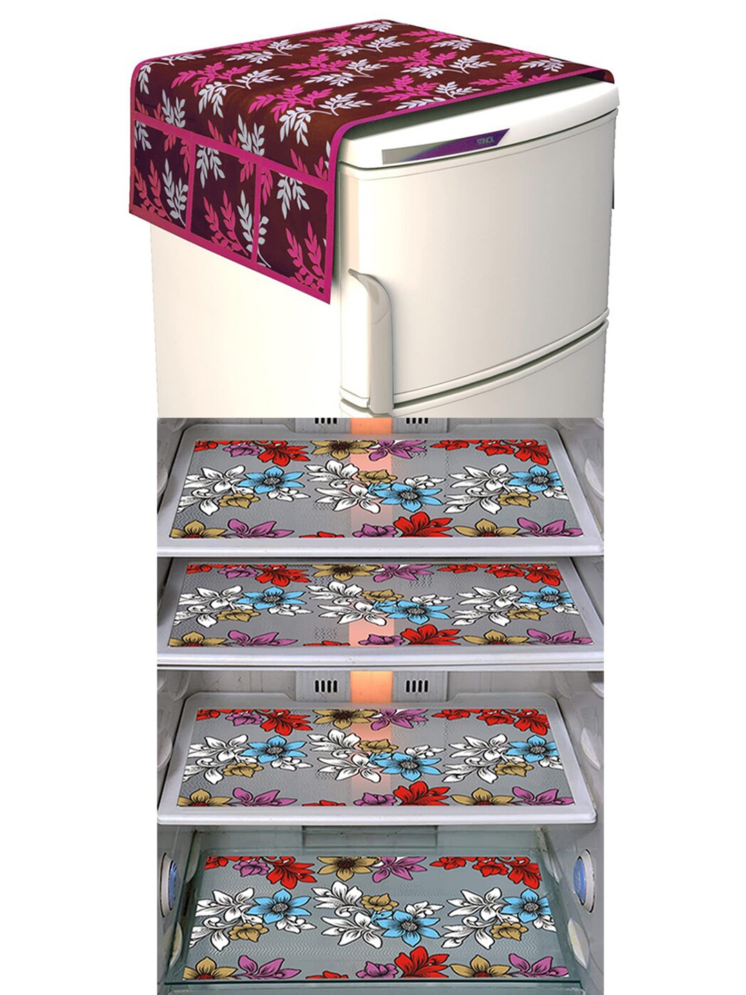 

Dakshya Industries Blue & Maroon 5 Pcs Printed Fridge Appliance covers