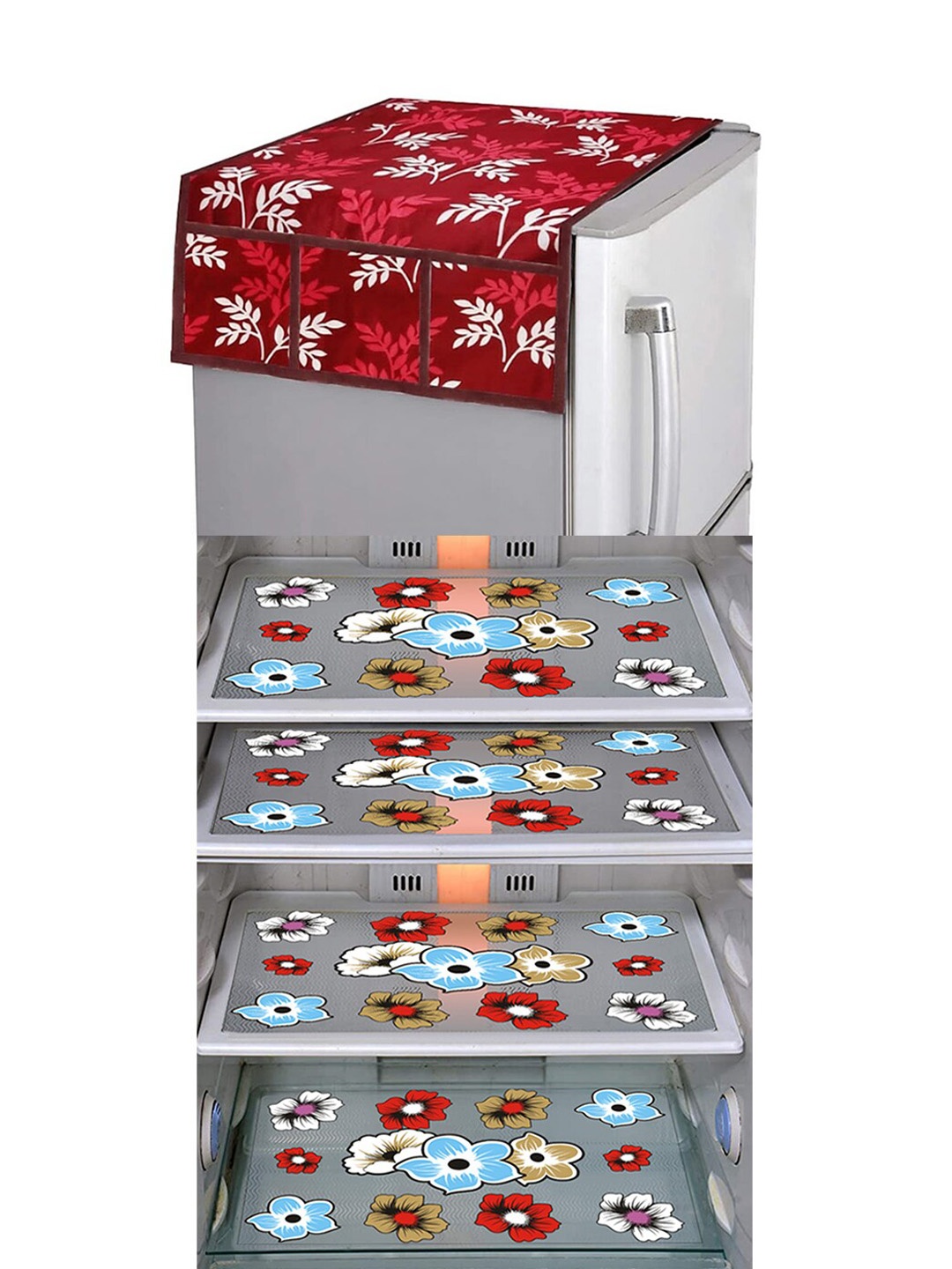 

Dakshya Industries Red & Grey 5 Pcs Printed Fridge Appliance covers