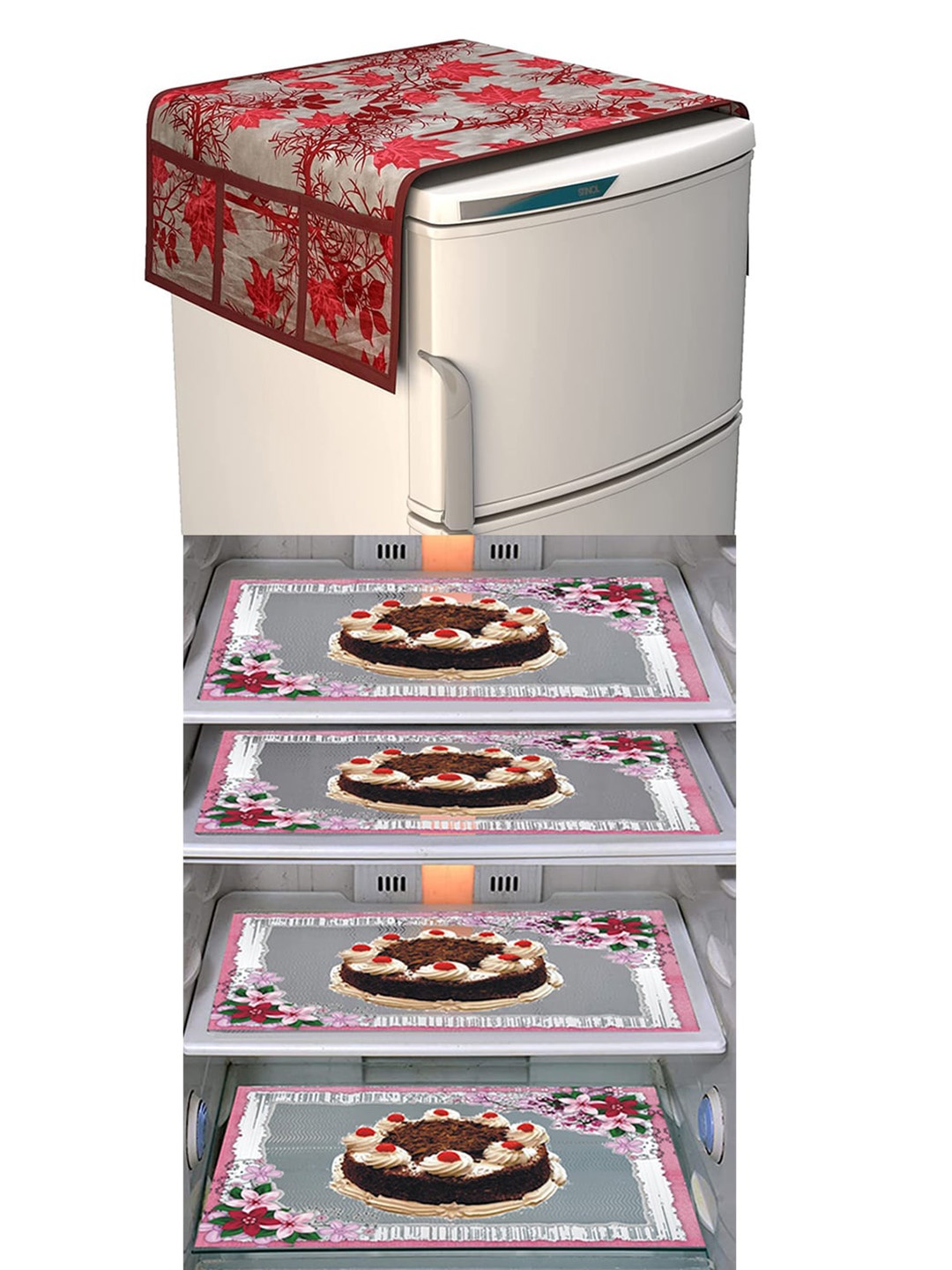 

Dakshya Industries Brown & Maroon 5 Pieces Printed Fridge Cover & Mats