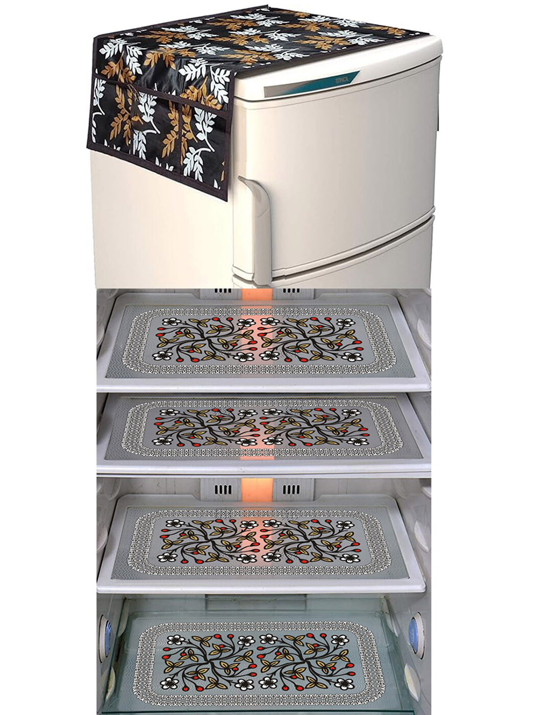 

Dakshya Industries Black 5 Pieces Printed Refrigerator Cover With Mat