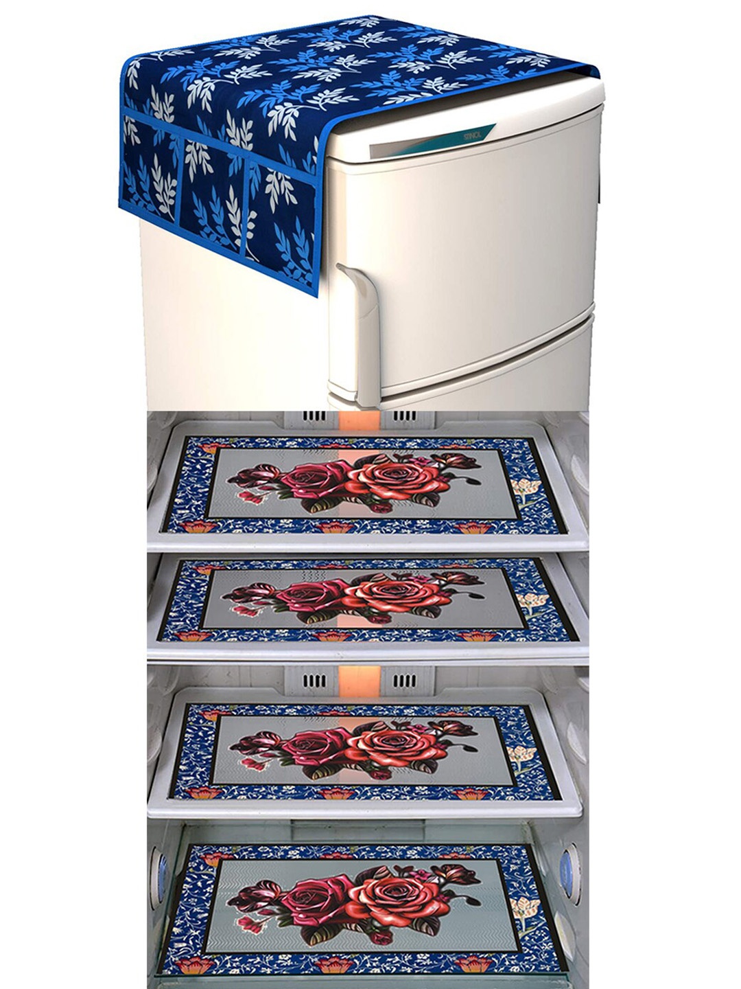 

Dakshya Industries Blue & Orange 5 Pcs Printed Refrigerator Appliance covers