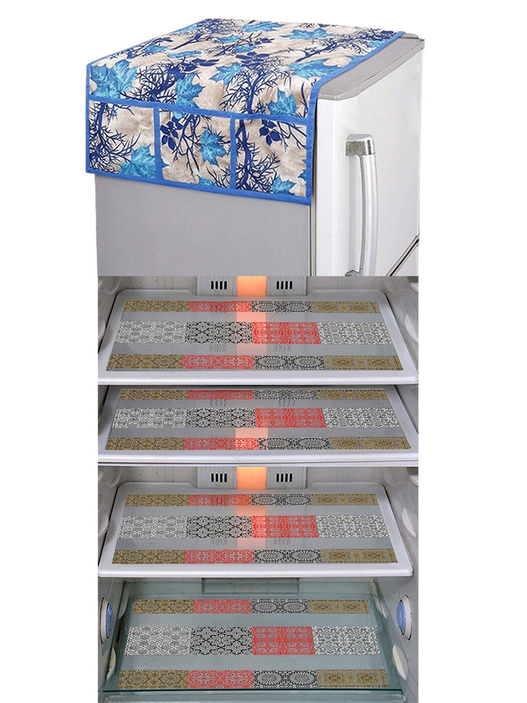 

Dakshya Industries Grey & Blue 5 Pcs Printed Fridge Appliance covers